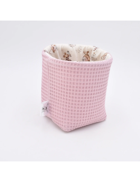 Utensilo "Mäusetanz" (Rosa) | Stoffkörbchen aus Waffelpique & Baumwolle - Manufaktur-Qualität