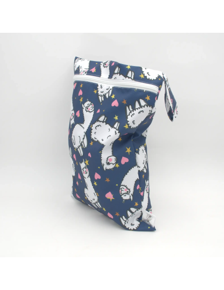 Wetbag "Lama-Liebe" Marineblau | Wasserabweisende Nasstasche - Rückansicht