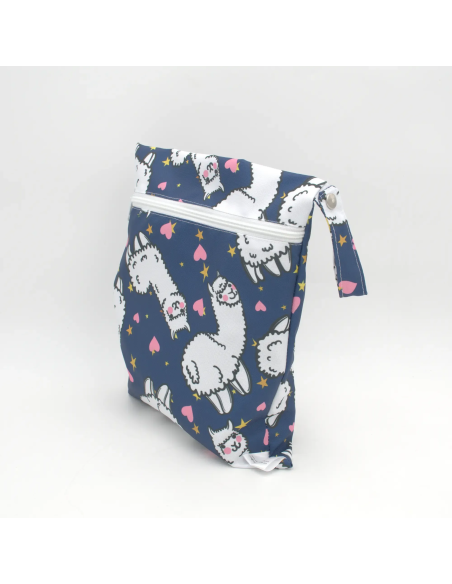 Wetbag "Lama-Liebe" Marineblau | Wasserabweisende Nasstasche - Nahaufnahme
