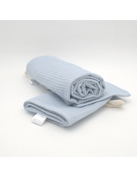 Handtuch & Duschhandtuch "Waffelpique" Babyblau | Personalisiert (Set & Einzeln) - Rückansicht