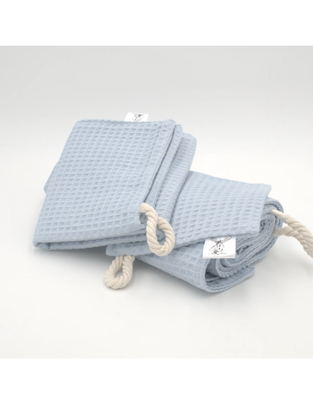 Handtuch & Duschhandtuch "Waffelpique" Babyblau | Personalisiert (Set & Einzeln) - Handgemacht in Bayern