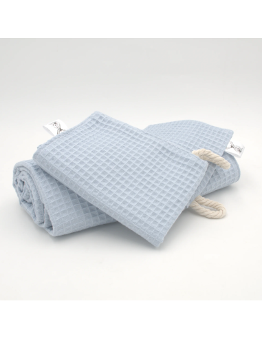 Handtuch & Duschhandtuch "Waffelpique" Babyblau | Personalisiert (Set & Einzeln) - Seitenansicht