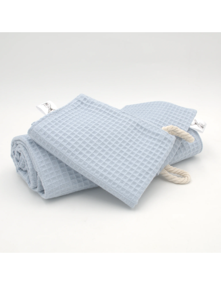Handtuch & Duschhandtuch "Waffelpique" Babyblau | Personalisiert (Set & Einzeln) - Seitenansicht