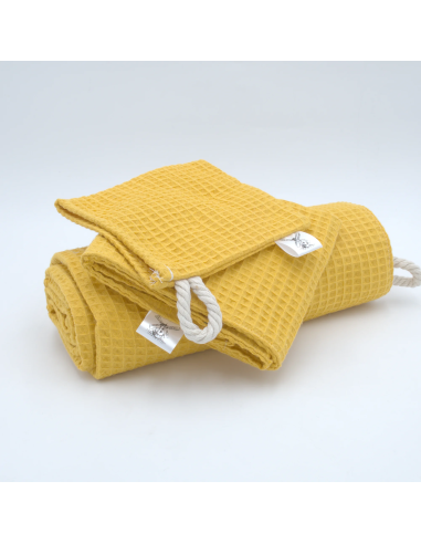 Handtuch & Duschhandtuch "Waffelpique" Gelb | Personalisiert (Set & Einzeln) - Detailansicht