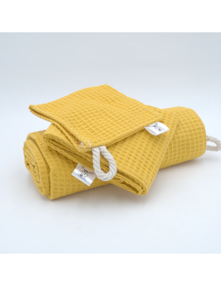 Handtuch & Duschhandtuch "Waffelpique" Gelb | Personalisiert (Set & Einzeln) - Detailansicht