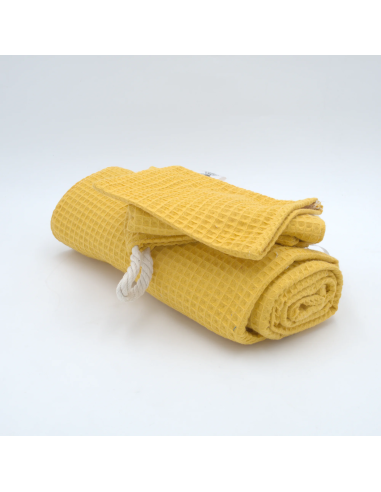 Handtuch & Duschhandtuch "Waffelpique" Gelb | Personalisiert (Set & Einzeln) - Stoffstruktur und Material