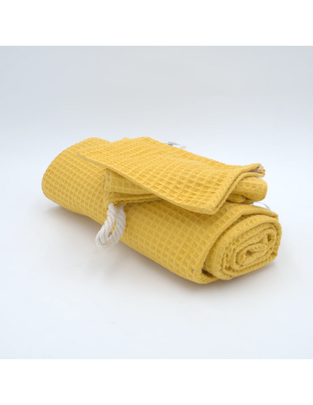 Handtuch & Duschhandtuch "Waffelpique" Gelb | Personalisiert (Set & Einzeln) - Stoffstruktur und Material