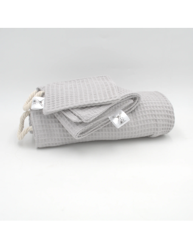 Handtuch & Duschhandtuch "Waffelpique" Grau | Personalisiert (Set & Einzeln) - Verarbeitung im Detail