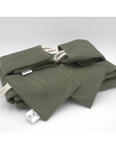 Handtuch & Duschhandtuch "Waffelpique" Grün | Personalisiert (Set & Einzeln) - Stoffstruktur und Material