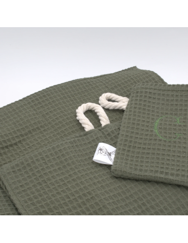 Handtuch & Duschhandtuch "Waffelpique" Grün | Personalisiert (Set & Einzeln) - Farbwirkung