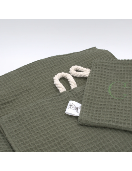 Handtuch & Duschhandtuch "Waffelpique" Grün | Personalisiert (Set & Einzeln) - Farbwirkung