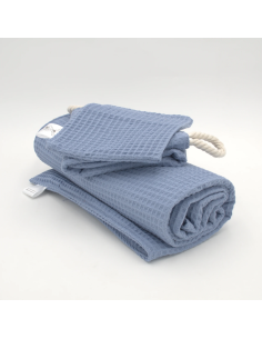 Handtuch & Duschhandtuch "Waffelpique" Jeansblau | Personalisiert (Set & Einzeln)