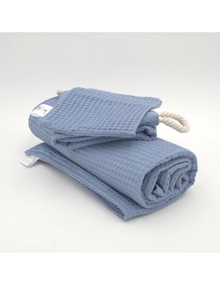 Handtuch & Duschhandtuch "Waffelpique" Jeansblau | Personalisiert (Set & Einzeln)