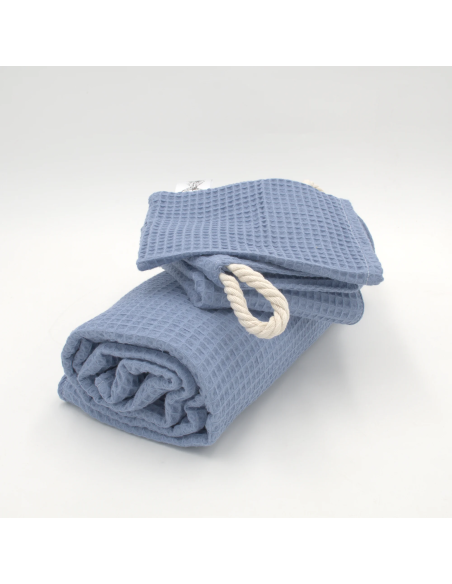 Handtuch & Duschhandtuch "Waffelpique" Jeansblau | Personalisiert (Set & Einzeln) - Detailansicht