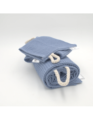 Handtuch & Duschhandtuch "Waffelpique" Jeansblau | Personalisiert (Set & Einzeln) - Stoffstruktur und Material