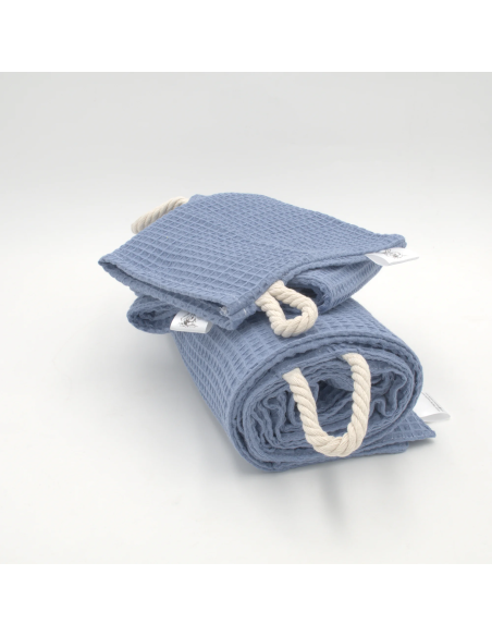 Handtuch & Duschhandtuch "Waffelpique" Jeansblau | Personalisiert (Set & Einzeln) - Stoffstruktur und Material