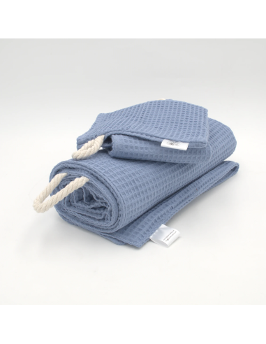 Handtuch & Duschhandtuch "Waffelpique" Jeansblau | Personalisiert (Set & Einzeln) - Rückansicht