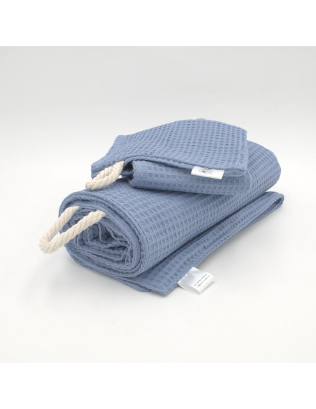 Handtuch & Duschhandtuch "Waffelpique" Jeansblau | Personalisiert (Set & Einzeln) - Rückansicht