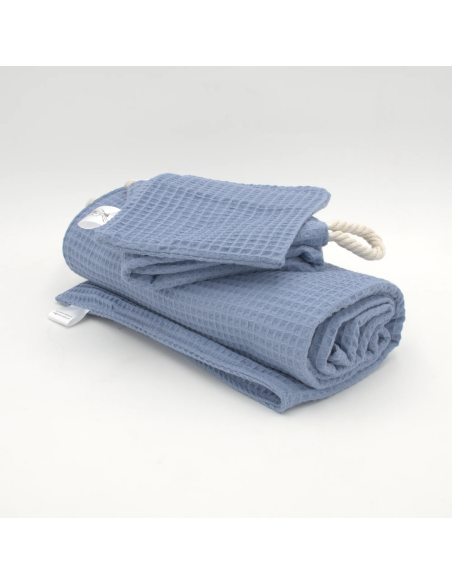 Handtuch & Duschhandtuch "Waffelpique" Jeansblau | Personalisiert (Set & Einzeln) - Praktisch im Alltag