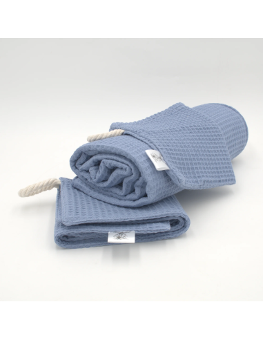 Handtuch & Duschhandtuch "Waffelpique" Jeansblau | Personalisiert (Set & Einzeln) - Weitere Perspektive