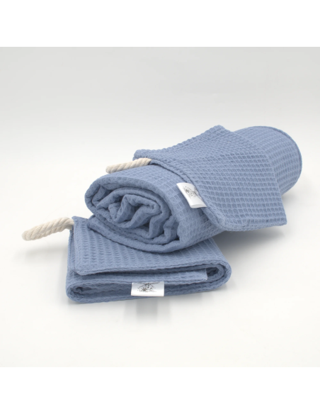 Handtuch & Duschhandtuch "Waffelpique" Jeansblau | Personalisiert (Set & Einzeln) - Weitere Perspektive
