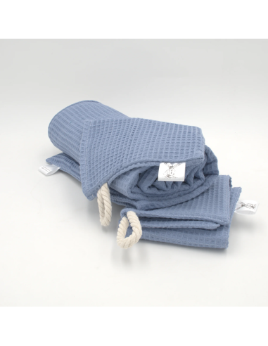 Handtuch & Duschhandtuch "Waffelpique" Jeansblau | Personalisiert (Set & Einzeln) - Nahaufnahme