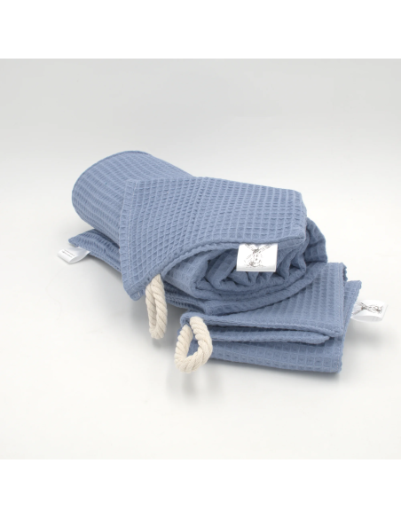 Handtuch & Duschhandtuch "Waffelpique" Jeansblau | Personalisiert (Set & Einzeln) - Nahaufnahme