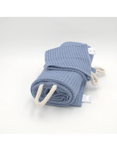Handtuch & Duschhandtuch "Waffelpique" Jeansblau | Personalisiert (Set & Einzeln) - Seitenansicht