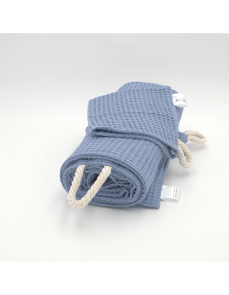 Handtuch & Duschhandtuch "Waffelpique" Jeansblau | Personalisiert (Set & Einzeln) - Seitenansicht