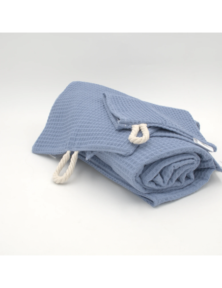 Handtuch & Duschhandtuch "Waffelpique" Jeansblau | Personalisiert (Set & Einzeln) - Farbwirkung