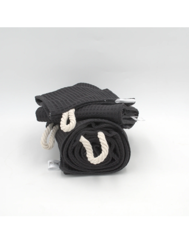 Handtuch & Duschhandtuch "Waffelpique" Schwarz | Personalisiert (Set & Einzeln)