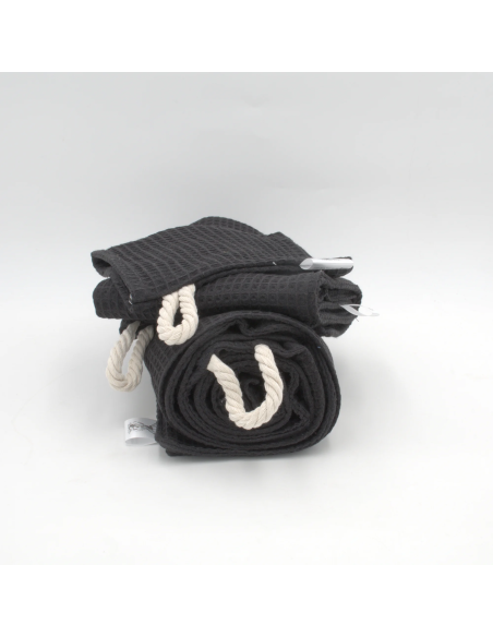 Handtuch & Duschhandtuch "Waffelpique" Schwarz | Personalisiert (Set & Einzeln)