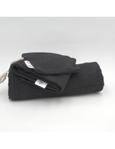 Handtuch & Duschhandtuch "Waffelpique" Schwarz | Personalisiert (Set & Einzeln) - Verarbeitung im Detail