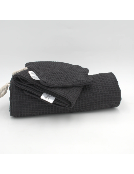 Handtuch & Duschhandtuch "Waffelpique" Schwarz | Personalisiert (Set & Einzeln) - Verarbeitung im Detail