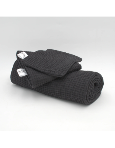 Handtuch & Duschhandtuch "Waffelpique" Schwarz | Personalisiert (Set & Einzeln) - Stoffstruktur und Material