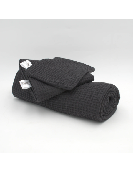 Handtuch & Duschhandtuch "Waffelpique" Schwarz | Personalisiert (Set & Einzeln) - Stoffstruktur und Material