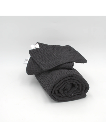 Handtuch & Duschhandtuch "Waffelpique" Schwarz | Personalisiert (Set & Einzeln) - Rückansicht