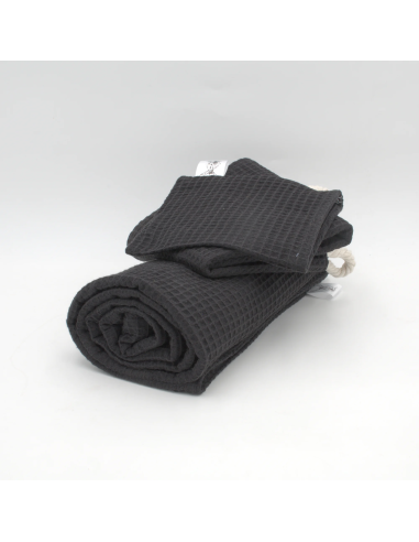 Handtuch & Duschhandtuch "Waffelpique" Schwarz | Personalisiert (Set & Einzeln) - Praktisch im Alltag