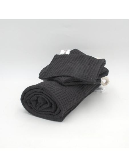 Handtuch & Duschhandtuch "Waffelpique" Schwarz | Personalisiert (Set & Einzeln) - Praktisch im Alltag
