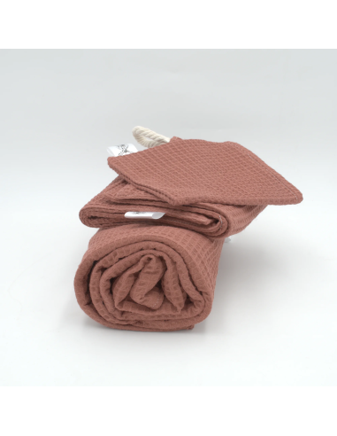 Handtuch & Duschhandtuch "Waffelpique" Ziegelrot | Personalisiert (Set & Einzeln) - Detailansicht
