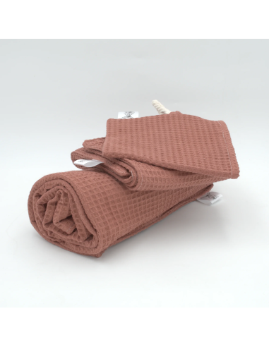 Handtuch & Duschhandtuch "Waffelpique" Ziegelrot | Personalisiert (Set & Einzeln) - Verarbeitung im Detail