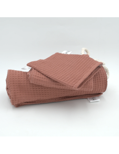 Handtuch & Duschhandtuch "Waffelpique" Ziegelrot | Personalisiert (Set & Einzeln) - Stoffstruktur und Material