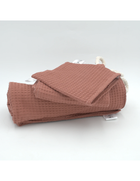 Handtuch & Duschhandtuch "Waffelpique" Ziegelrot | Personalisiert (Set & Einzeln) - Stoffstruktur und Material
