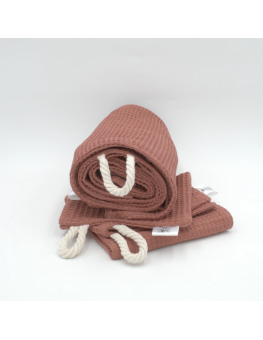 Handtuch & Duschhandtuch "Waffelpique" Ziegelrot | Personalisiert (Set & Einzeln) - Nahaufnahme