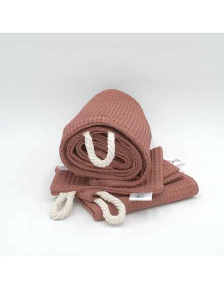 Handtuch & Duschhandtuch "Waffelpique" Ziegelrot | Personalisiert (Set & Einzeln) - Nahaufnahme