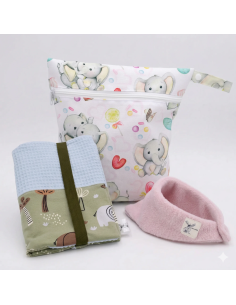Geschenkset "Kleines Wunder" – Wetbag, Windeltasche & Wendehalstuch - Übersicht