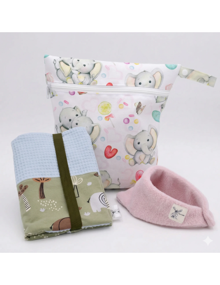 Geschenkset "Kleines Wunder" – Wetbag, Windeltasche & Wendehalstuch - Übersicht