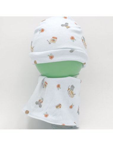 Beanie & Schlupfschal 'Naschmäuschen' - Nahaufnahme des Mäuse-Motivs