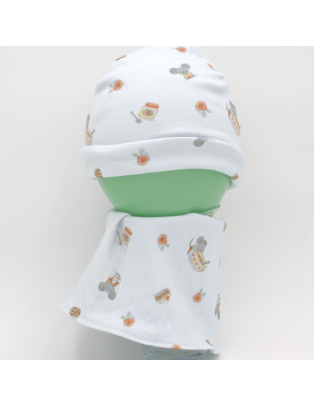 Beanie & Schlupfschal 'Naschmäuschen' - Nahaufnahme des Mäuse-Motivs