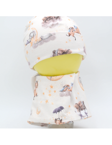 Beanie & Schlupfschal 'Traumtänzer' mit schlafenden Hasen